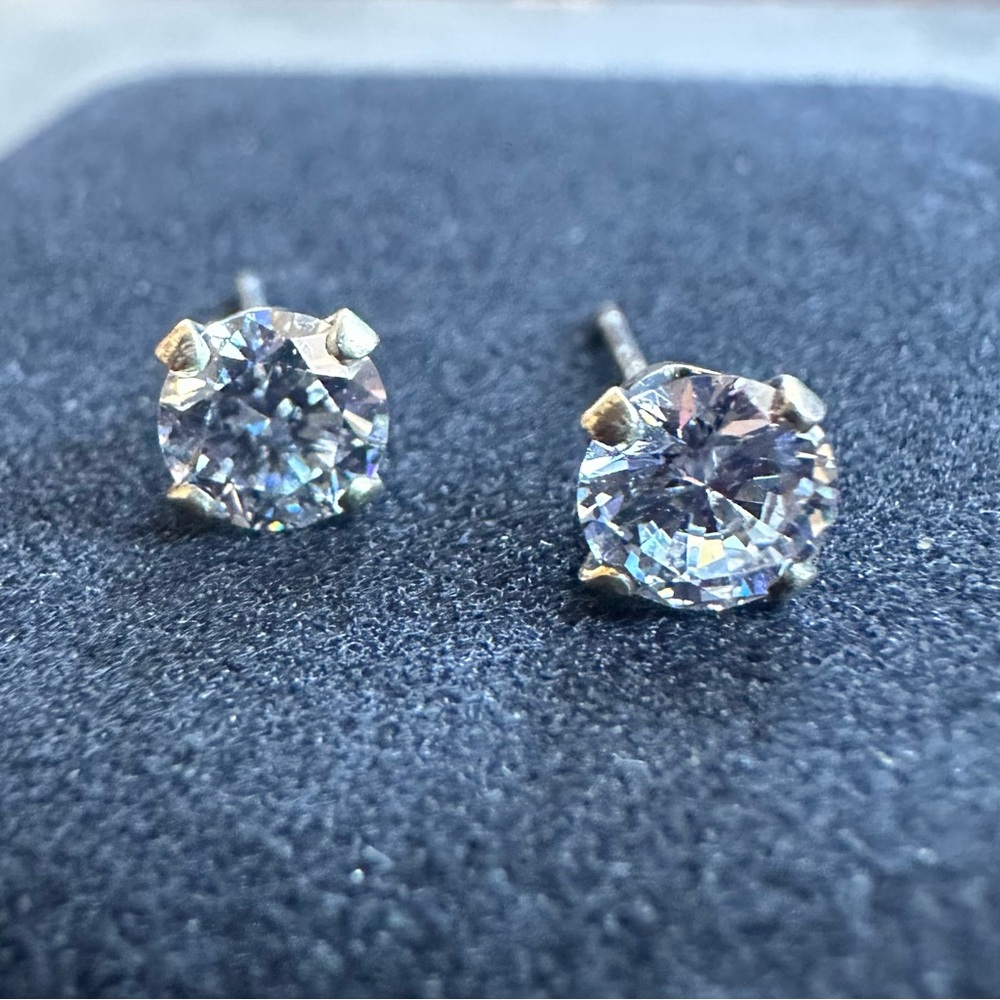 Vintage Diamonique pair sterling silver & cubic zirconia stud post earrings